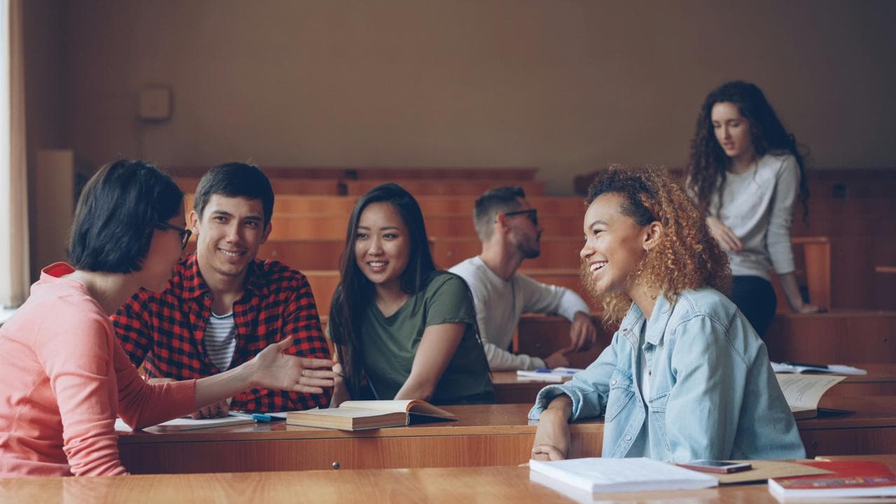 International students in a European city at golden hour